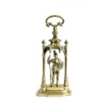 A VICTORIAN BRASS DOORSTOP LATE 19TH CENTURY cast as a knight holding a shield and lance, incised '