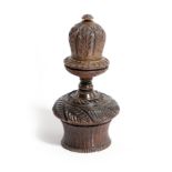 A TREEN COCQUILLA NUT NUTMEG GRATER LATE 18TH / EARLY 19TH CENTURY the upper section with a