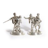 A PAIR OF SILVERED BRONZE GROUPS OF RENAISSANCE STYLE MEN FIGHTING AFTER EMILE GUILLEMIN, FRENCH