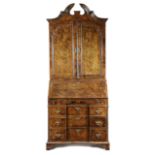 AN ANGLO-DUTCH BURR WALNUT BUREAU CABINET EARLY 18TH CENTURY cross and feather banded, the moulded