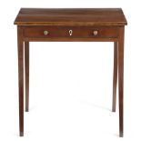 A GEORGE III MAHOGANY SIDE TABLE LATE 18TH CENTURY with boxwood edging, the frieze drawer with a