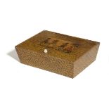 A VICTORIAN SCOTTISH MAUCHLINE WARE SYCAMORE BOX C.1860 of tapering rectangular form, the cover with