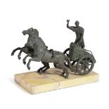 AN ITALIAN BRONZE GRAND TOUR CHARIOTEER GROUP AFTER THE ANTIQUE, EARLY 19TH CENTURY with two rearing