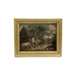 A PAIR OF SAND PICTURES OF RURAL FARM SCENES AFTER GEORGE MORLAND EARLY 19TH CENTURY, ATTRIBUTED