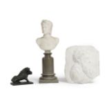 AN ITALIAN WHITE MARBLE BUST OF DANTE LATE 19TH CENTURY on a grey marble plinth, together with an