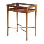 A SHERATON REVIVAL SATINWOOD BIJOUTERIE TABLE LATE 19TH / EARLY 20TH CENTURY inlaid with floral