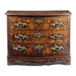 A DUTCH MARQUETRY AND HARDWOOD BOWFRONT COMMODE 19TH CENTURY inlaid with flowers and scrolls and