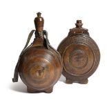 A SCANDINAVIAN TREEN PILGRIM'S FLASK AND STOPPER 19TH CENTURY of necked ovoid form with turned