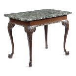 A GEORGE II MAHOGANY CENTRE TABLE C.1750 the later verde antico marble top above a plain frieze with