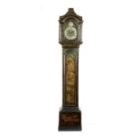 A BLUE JAPANNED LONGCASE CLOCK 18TH CENTURY AND LATER the later brass eight day movement with an