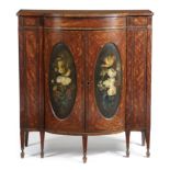 A GEORGE III SATINWOOD COMMODE SHERATON PERIOD, C.1790 inlaid with stringing and purple heart