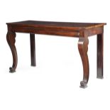A GEORGE IV MAHOGANY SERVING TABLE C.1825 fitted with a frieze drawer, on scroll front legs 97.5cm