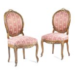 A PAIR OF FRENCH WALNUT SALON CHAIRS IN LOUIS XV STYLE MID-19TH CENTURY with ormolu mounts and