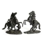 A PAIR OF FRENCH BRONZE MARLY HORSE GROUPS AFTER GUILLAUME COUSTOU (1677-1746), LATE 19TH CENTURY on