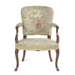 A GEORGE III MAHOGANY ARMCHAIR IN FRENCH HEPPLEWHITE STYLE C.1780-90 covered with contemporary petit