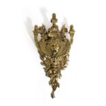 A PAIR OF GILT BRONZE WALL LIGHTS IN EMPIRE STYLE 20TH CENTURY with three-lights, decorated with a