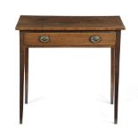 A GEORGE III MAHOGANY SIDE TABLE LATE 18TH CENTURY with boxwood edging and fitted with a frieze