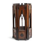 AN ANGLO-INDIAN TEAK AND EBONY HEXAGONAL OPEN LANTERN LATE 19TH CENTURY in Gothic style, with a