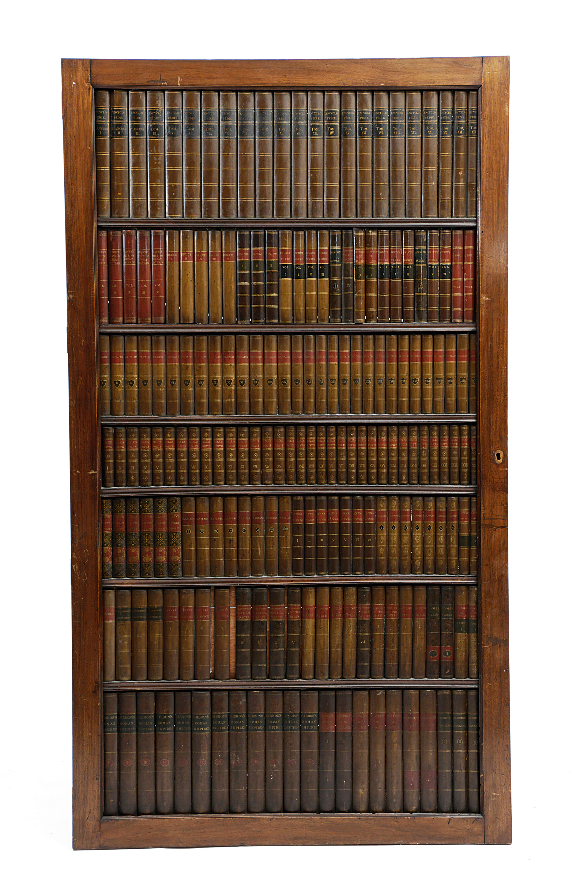 A PAIR OF MAHOGANY FAUX BOOK SPINE LIBRARY DOORS 20TH CENTURY (2) 181.6cm high, 101.8cm