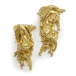 A PAIR OF GILTWOOD WALL BRACKETS LATE 19TH / 20TH CENTURY of Rococo form, modelled as a cherub