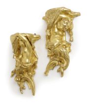 A PAIR OF GILTWOOD WALL BRACKETS LATE 19TH / 20TH CENTURY of Rococo form, modelled as a cherub