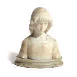 AN ITALIAN ALABASTER BUST OF A GIRL LATE 19th CENTURY, with carved decoration to her dress, on a