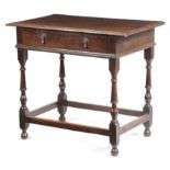 A WILLIAM AND MARY OAK SIDE TABLE LATE 17TH / EARLY 18TH CENTURY with a frieze drawer, on ring