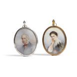 λ A PAIR OF PORTRAIT MINIATURES OF HARVIE FARQUHAR AND LOUISA FARQUHAR MID-19TH CENTURY on ivory,