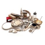 A mixed lot of silver items, various dates and makers, comprising: a sugar caster, London 1973, a