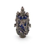 A Continental silver-mounted blue glass scent bottle, probably south German, 18th century, shaped