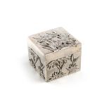 A Chinese silver box, marked Wang Hing, square form, the pull-off cover and sides with bamboo and