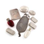 A mixed lot of silver items, comprising: a Victorian silver-gilt mounted red glass scent bottle,