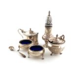A mixed lot of silver items, various dates and makers, comprising: a George III mustard pot, by