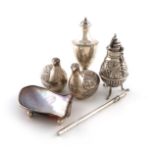 A collection of foreign silver and metalware items, comprising: a mate bowl and straw, of baluster