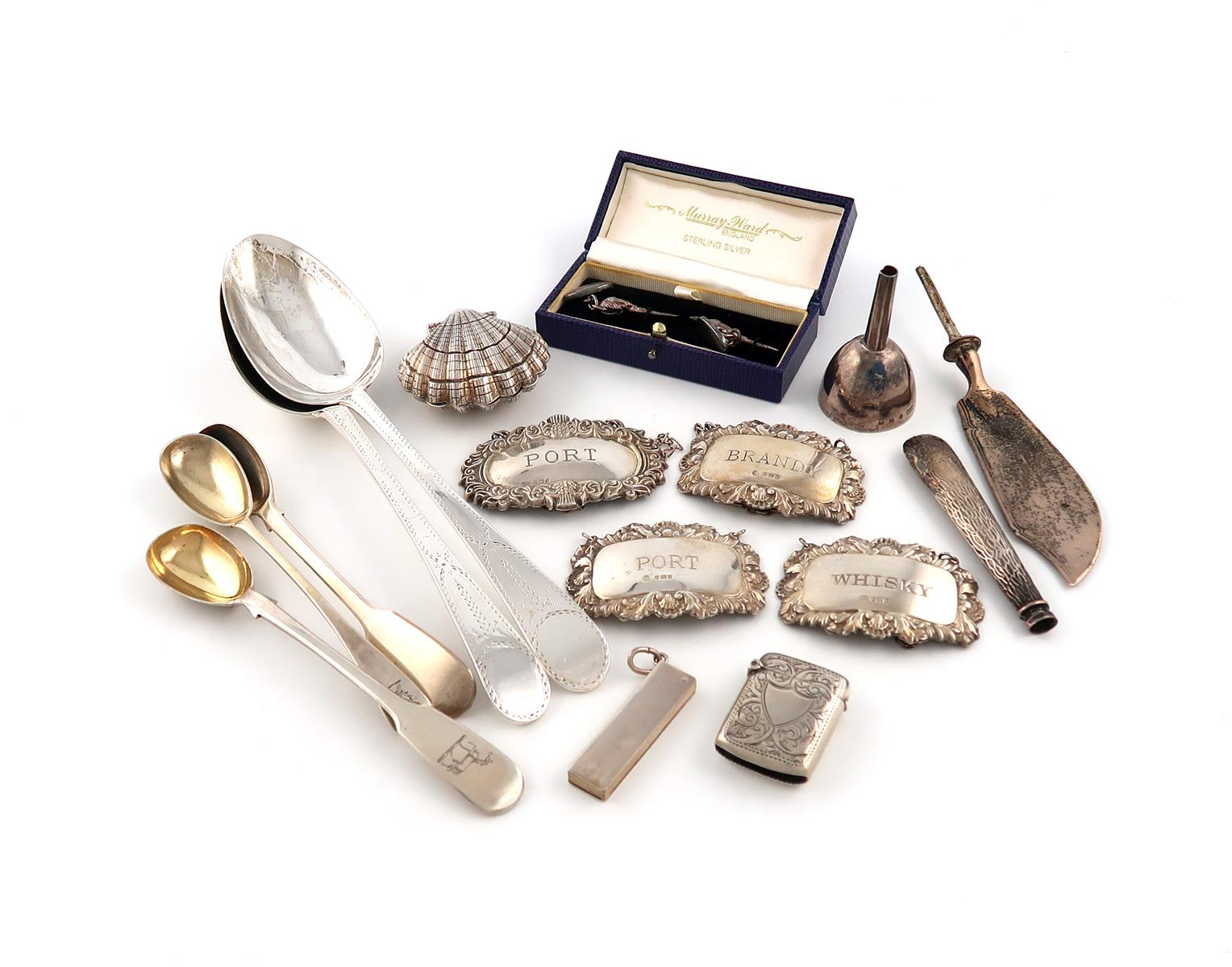 A mixed lot of silver items, various dates and makers, comprising: a pair of George III Bright-cut