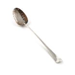 A George III silver Hanoverian pattern straining spoon, by William Sumner, London 1788, the oval