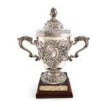 A George II silver two-handled cup and cover, by Ayme Videau, London 1745, circular form, leaf