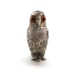 A Victorian novelty silver owl mustard pot / inkwell, probably by George Richards, London 1852,