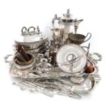 A mixed lot of old Sheffield and electroplated items, including: a two-handled tray of rectangular