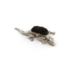 A novelty silver lizard pin cushion, by Crisford & Norris Ltd, Birmingham 19110, later velvet