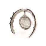 A Victorian novelty silver trophy pen rest, by Louis Dee, London 1881, inverted horseshoe form, with