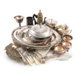 A mixed lot of old Sheffield and electroplated items, comprising: two pairs of meat platters, oval