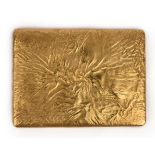 A 9ct gold samorodok-style rectangular cigarette case by Dunhill, signed by Bando, with slide-action