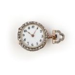 A diamond set silver and gold pocket watch, circa 1900, the circular dial in white enamel with