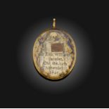 An unusual George II mourning pendant, circa 1745. the glazed pendant of oval outline mounted in