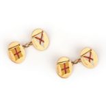 A pair of gold burgee cufflinks, inscribed 1905 - 1906 and Naneen in 18ct yellow gold, Birmingham