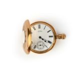 A Victorian 18ct gold pocket watch, Waltham, circa 1886, the front with blue enamel Roman numeral