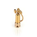 A gold charm pendant, designed as a scuba diver's air tank, length 39mm, stamped 750, stamped OE and