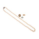 A collection of jewellery, comprising: a single row cultured pearl necklace, the clasp set with