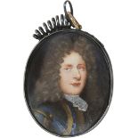 Manner of Samuel Bernard Portrait miniature of a gentleman, wearing blue and yellow armour and
